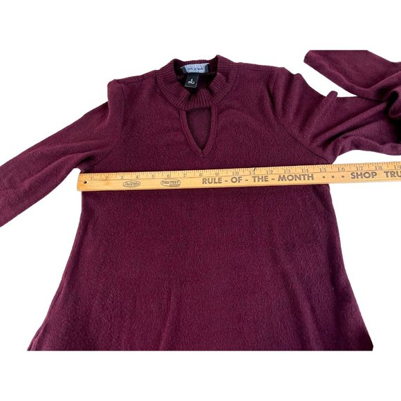 By And By Womens Sweater Dress Size Small Keyhole Neck Long Sleeve Pockets Wine - Picture 8 of 14